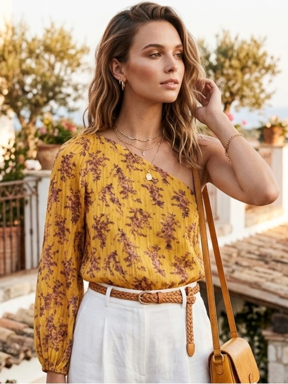 Ulla Johnson Enid Silk One Shoulder Floral Blouse Yellow Gold Size 4